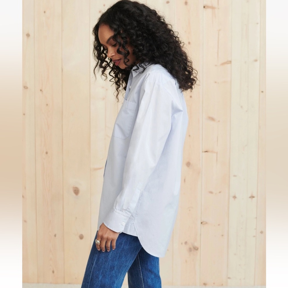 JENNI KAYNE French Blue Boyfriend Poplin Button Down Shirt XS